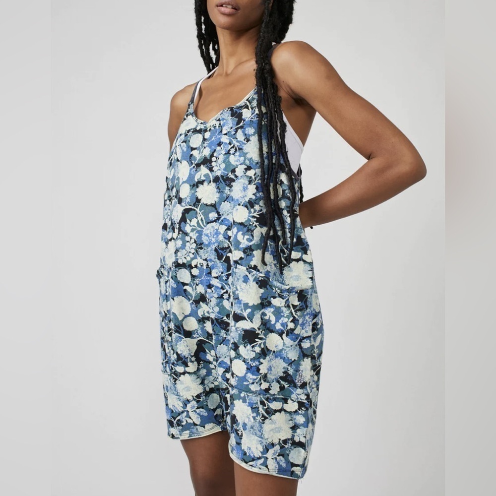 Free People Movement Blue and Black Hot Shot Romper sz M